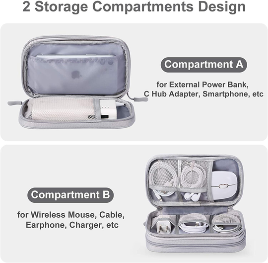 Bevegekos Electronics Accessories Organizer Pouch Bag, Designed for Power Adapter/Charger/Cables/Mouse, for Travel (Light Grey)