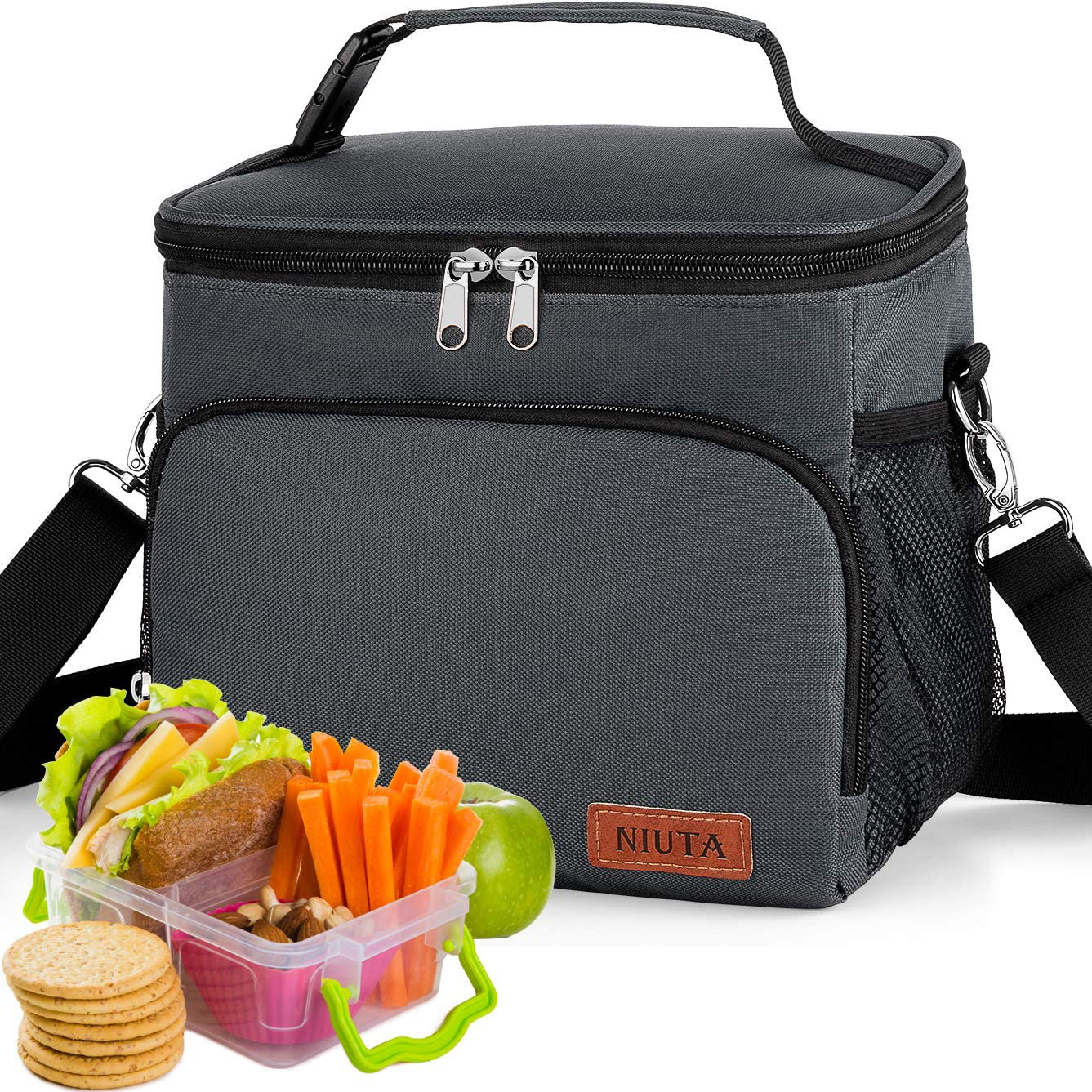 NIUTA Insulated Lunch Bag for Men/Womens, Lunch Box, Upgraded version Double Deck Reusable Lunch Pail (gray)
