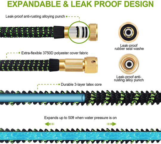 Anyyion Car Wash Brush with 50ft-Expandable Garden Hose, 51-inch Dismountable Pole with on/off switch,Strongest Triple Latex Core Hose with 3/4" Solid Brass, Easy Storage Kink Free Water Hose (50)