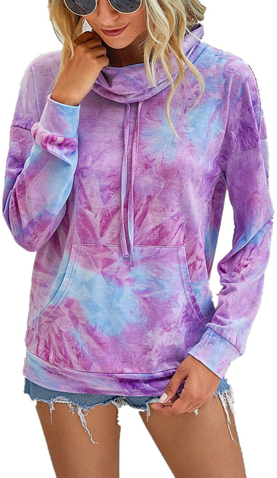 Barlver Women's Casual Hoodies Long Sleeve Sweatshirts Cowl Neck Drawstring Hooded Pullover Top with Pockets