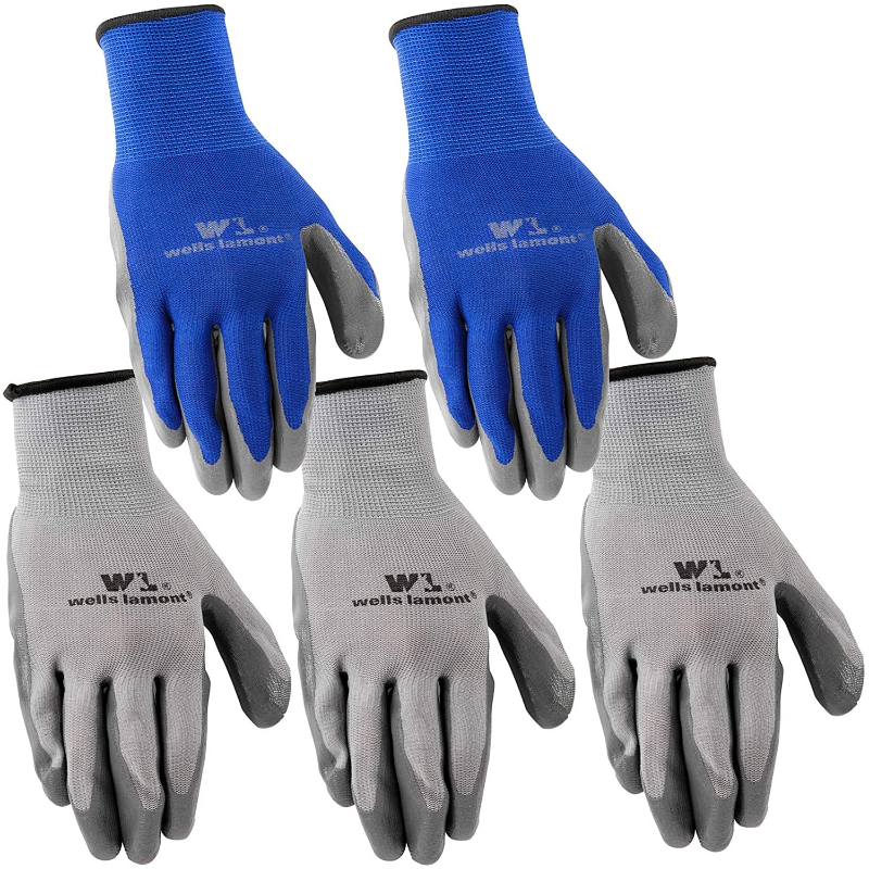 5 Pairs Nitrile Dipped Work Gloves - Lightweight, Abrasion Resistant