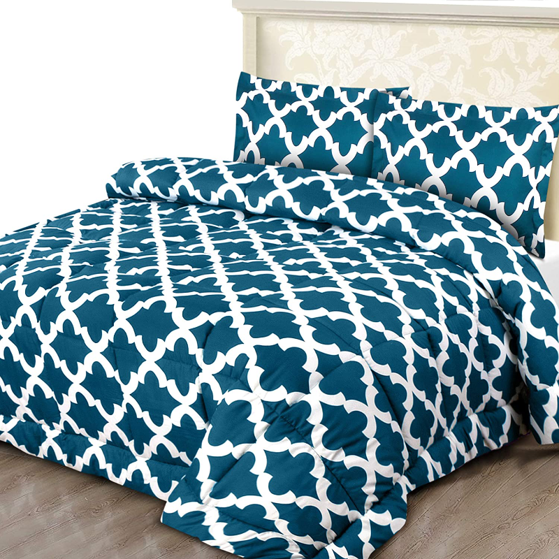 Printed Down Brushed Microfiber Bedding Comforter With Pillow Sham Set