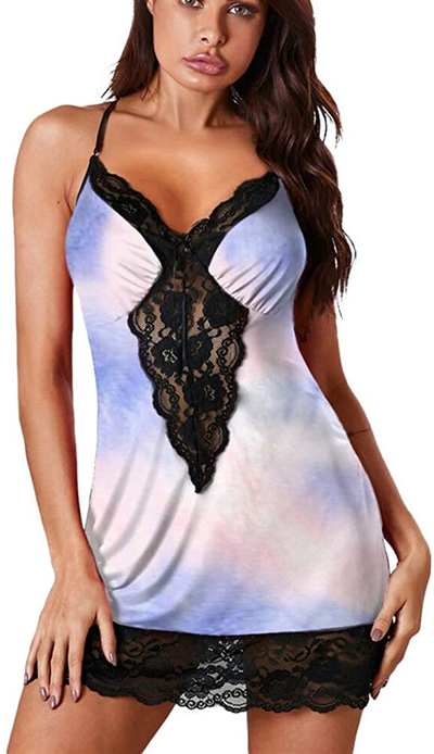 BLMFAION Sexy Satin Chemise Lace Trim Nihgtgowns S-5X