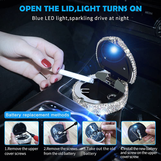 eing Car Ashtray Portable Bling Cigarette Smokeless Cylinder Cup Holder with Blue LED Light Indicator,Car Accessories for Women,Ideal for Car,Home and Office,Black