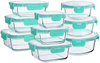 Bayco Glass Food Storage Containers with Lids, [18 Piece] Glass Meal Prep Containers, Airtight Glass Lunch Bento Boxes, BPA-Free & Leak Proof (9 lids & 9 Containers) - Grey