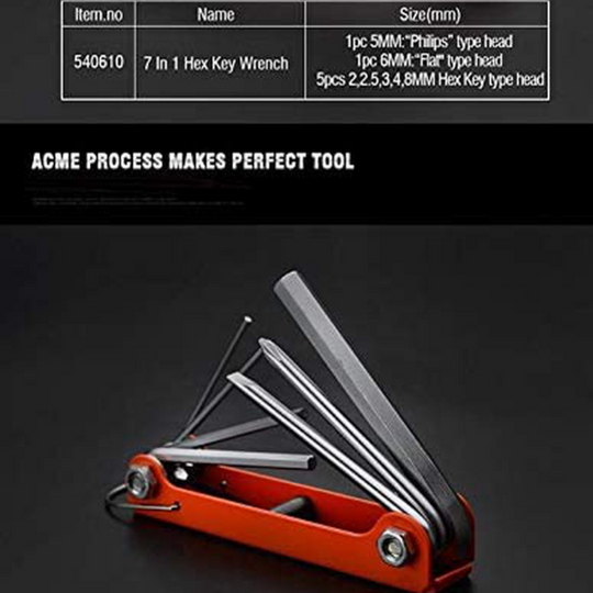7 In 1 Portable Folding Allen Wrench Set with Phillips and Flathead Screwdriver - Metric Hex Key Wrench Sizes