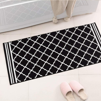 Black Small Moroccan Woven Kitchen Rug 2'x4.3', Printed Diamond Trellis Geometric Pattern Area Rugs for Bathroom Laundry Living Room, Door Mat