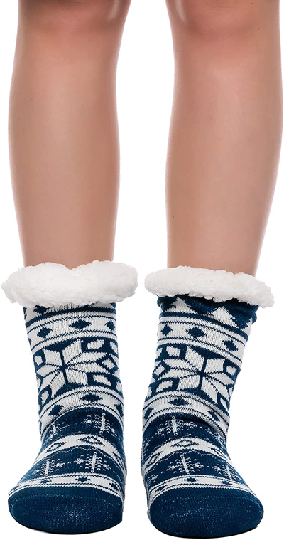 2 Pack Christmas Fuzzy Ripple Slipper Socks Red and Blue