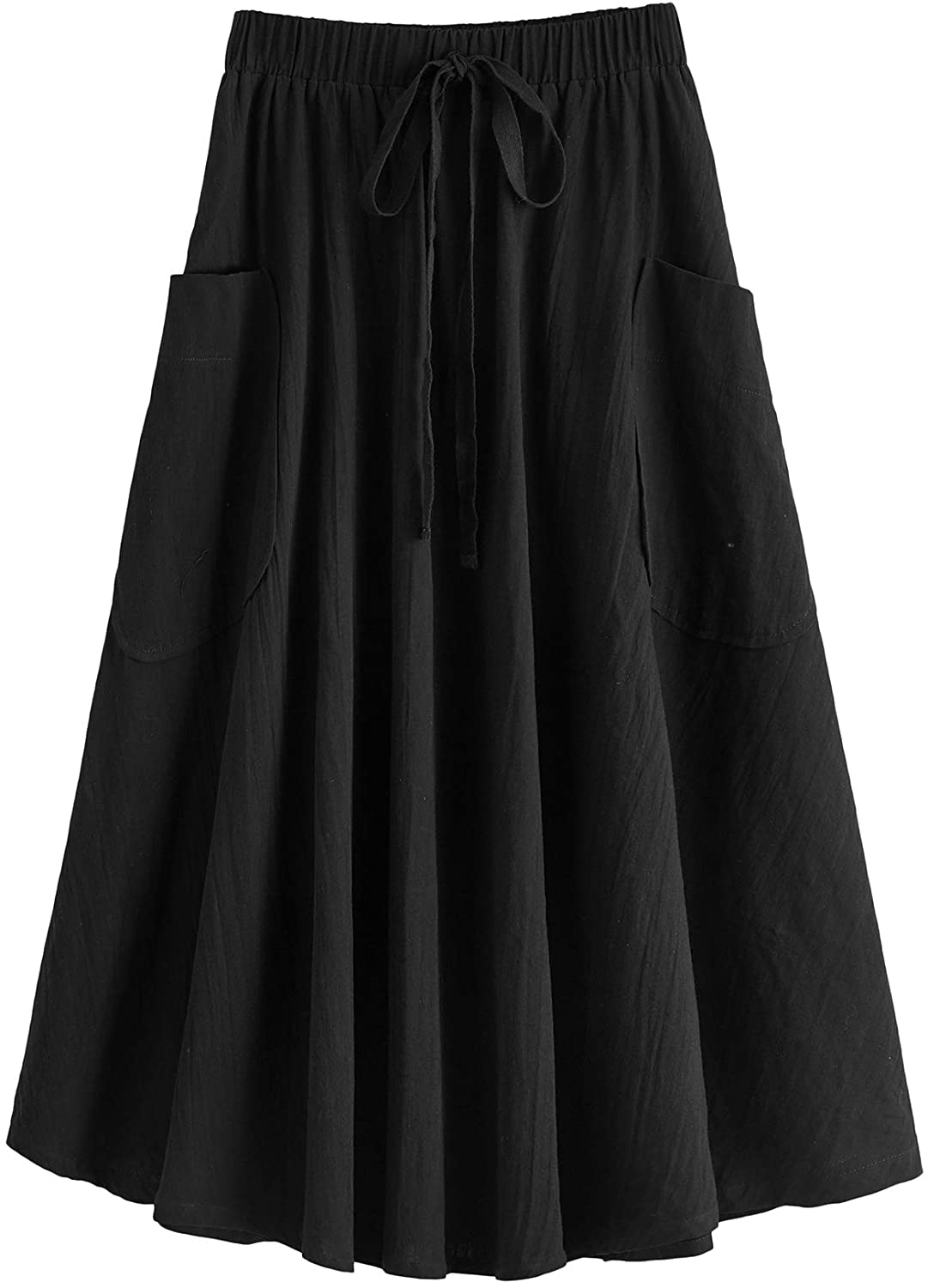 SweatyRocks Women's Casual High Waist Pleated A-Line Midi Skirt with Pocket