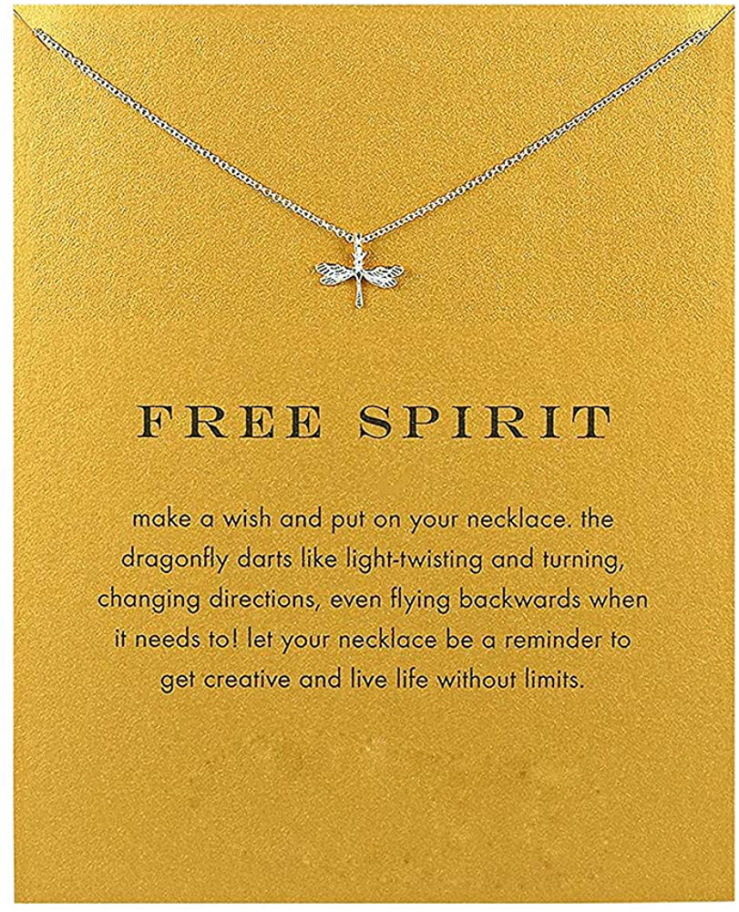 LANG XUAN Friendship Compass Necklace Good Luck Butterfly Pendant Chain Necklace with Message Card Gift Card for Women Girl