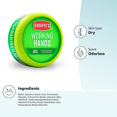 O'Keeffe's Working Hands Hand Cream, 3.4 ounce Jar, (Pack of 2)