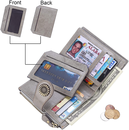 Lavemi Womens Leather Wallet RFID Blocking Small Bifold Compact Credit Card Case Purse for Women with ID Window Zipper Pocket