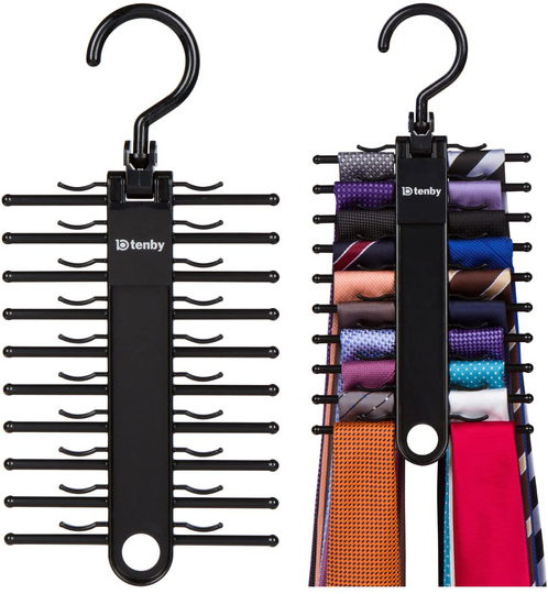 Tenby Living 2-Pack Black Tie Rack, Organizer, Hanger, Holder - Affordable Ti.