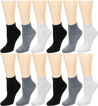 Pack of 12 Women's Ankle Socks Assorted Colors Size 9-11
