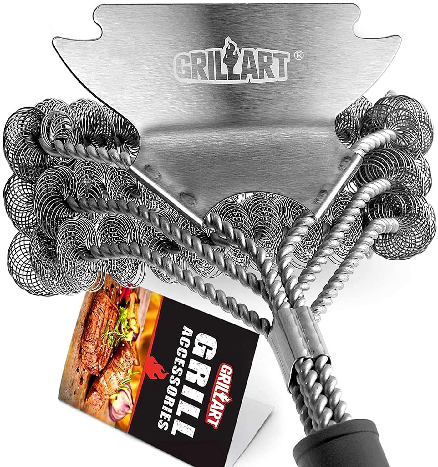 Grill Brush and Scraper Bristle Free – Safe BBQ Brush for Grill Best Rated – 18'' Stainless Grill Grate Cleaner - Safe Grill Accessories for Porcelain/Weber Gas/Charcoal Grill – Gifts for Grill Wizard