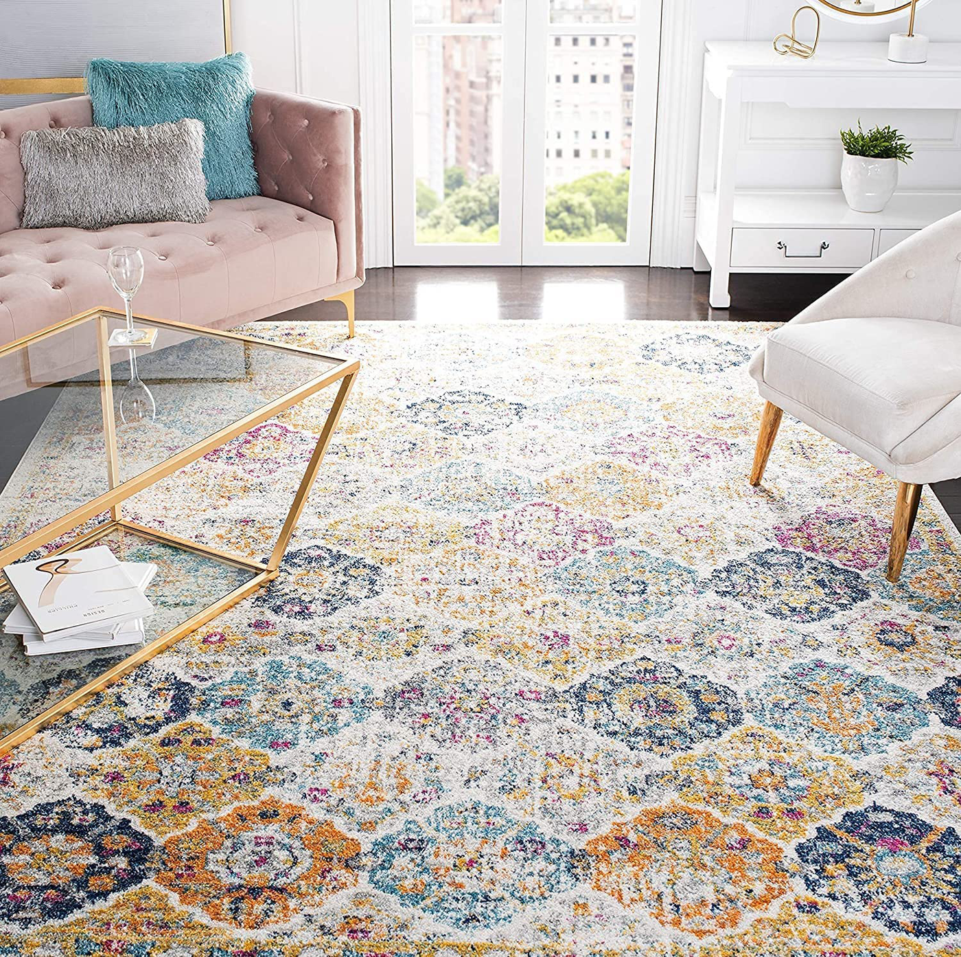 Safavieh Madison Collection MAD611B Boho Chic Floral Medallion Trellis Distressed Non-Shedding Stain Resistant Living Room Bedroom Area Rug, 3' x 5', Cream / Multi