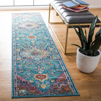 Safavieh Crystal Collection CRS501T Boho Chic Oriental Medallion Distressed Non-Shedding Stain Resistant Living Room Bedroom Runner, 2'2" x 9' , Teal / Rose