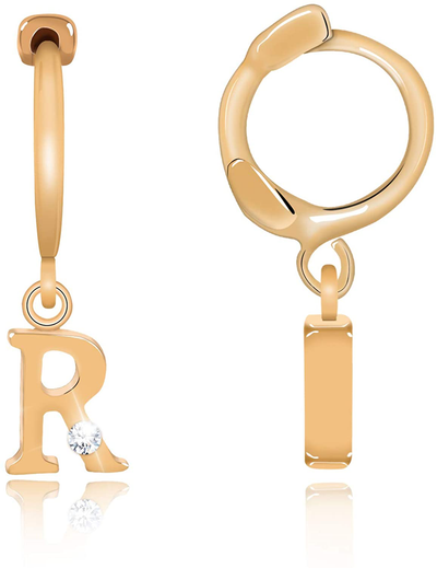 14K Gold Initial Charm Hoop Huggie Earring Handmade Personalized Alphabet Letter CZ Simulated Diamond Cute Hoop Dangle Earrings Gift for Women