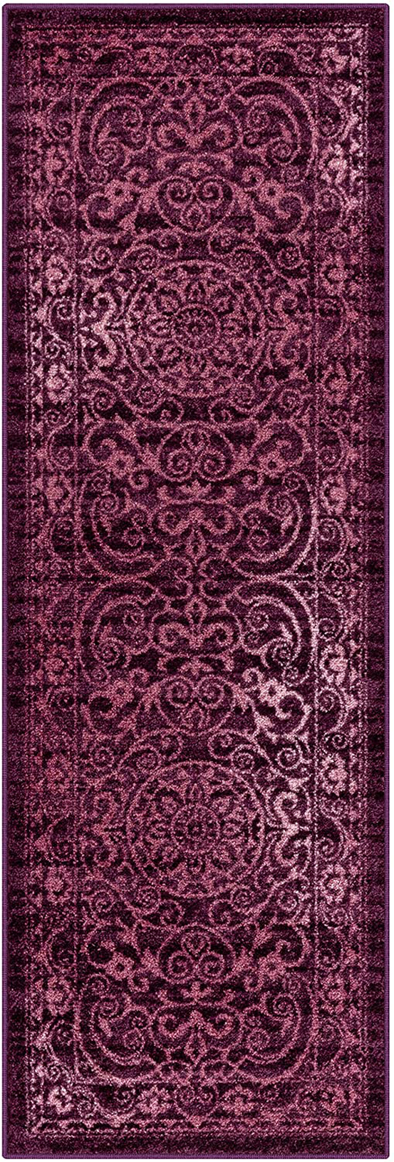 Maples Rugs Pelham Vintage Runner Rug Non Slip Hallway Entry Carpet [Made in USA], 1'8 x 5, Wineberry