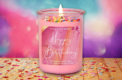 Happy Birthday Candle - Red Jar, Sprinkles, Birthday Cake Scented Candles for Women, Girlfriend, Best Friends, Female, Buttercream Vanilla Cake, Friendship Gift for Mom, Sister, Aunt, Coworker, Boss