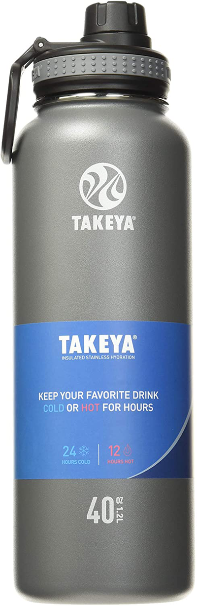 Takeya Originals Vacuum-Insulated Stainless-Steel Water Bottle, 40oz, Graphite (50025)