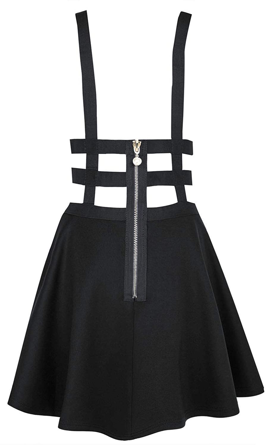 EXCHIC Women's Braces Skirt Pleated A-Line Suspender Mini Skirt