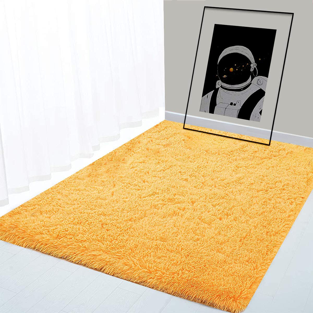 BOYASEN Ultra Soft Indoor Modern Area Rugs Fluffy Living Room Carpets for Children Bedroom Home Decor Nursery Rug (4 x 5 ft, Dark Blue Square)
