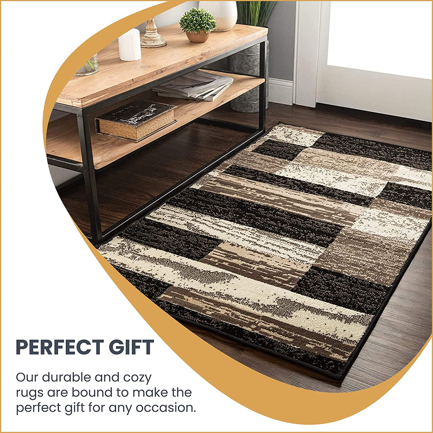 SUPERIOR Rockwood Modern Geometric Patchwork Polypropylene Indoor Area Rug or Runner with Jute Backing, 2'6" X 8', Chocolate