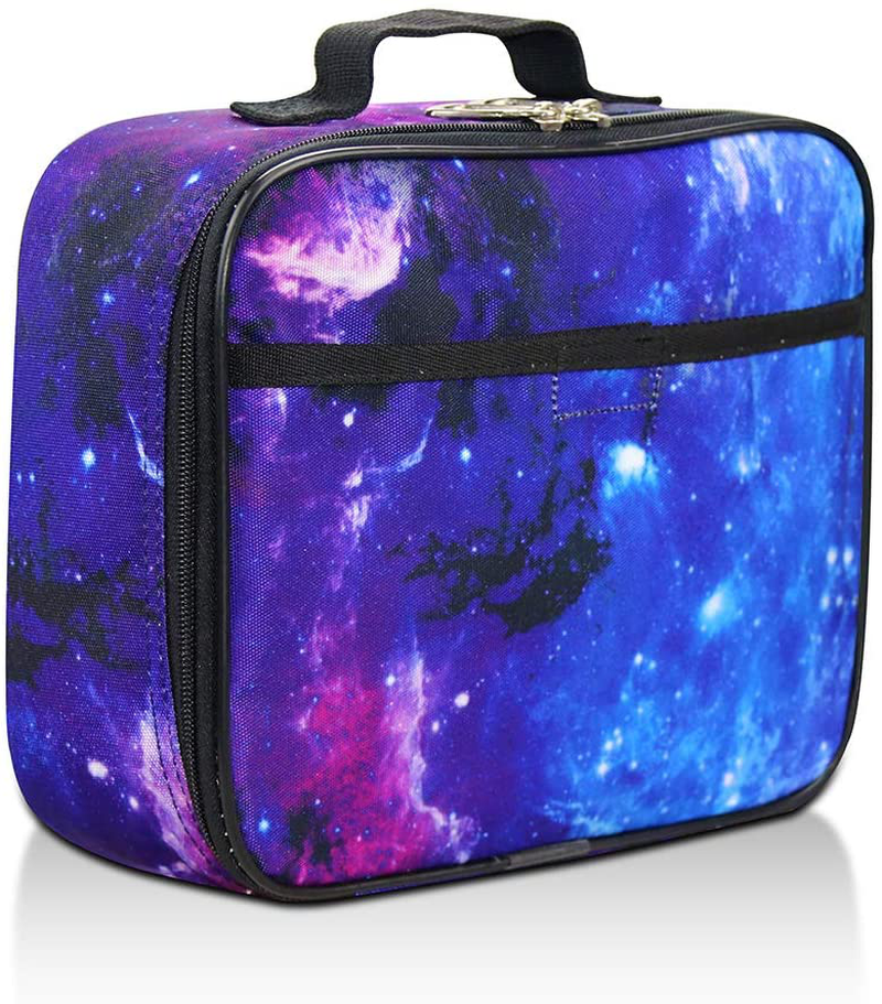 Fenrici Galaxy Lunch Box for Boys, Girls, Kids Insulated Lunch Bag, Perfect for Preschool, K-6, Soft Sided Compartments, Spacious, BPA Free, Food Safe,10.8in x 9.2in x 3.8in (Galaxy-Purple)