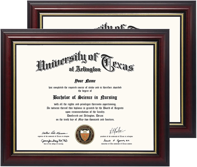 GraduationMall 8.5x11 Certificate Diploma Frame,Solid Wood & UV Protection Acrylic,Cherry Finish with Gold Trim