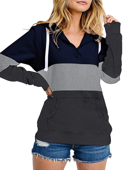 Barlver Women's Casual Hoodies Long Sleeve Sweatshirts Cowl Neck Drawstring Hooded Pullover Top with Pockets