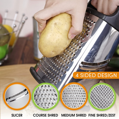 Spring Chef Professional Box Grater, Stainless Steel with 4 Sides, Best for Parmesan Cheese, Vegetables, Ginger, XL Size, Mango