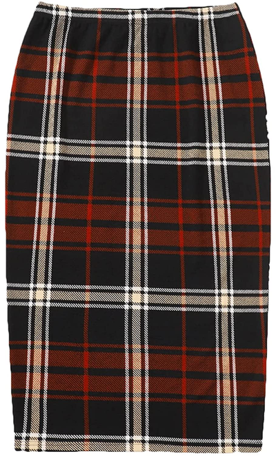 SheIn Women's Plus Below Knee Plaid Print Stretch Bodycon Midi Office Pencil Skirt