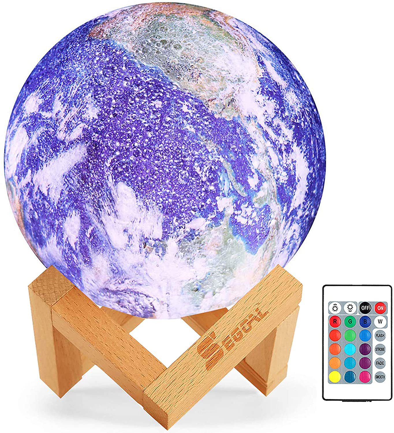 Kids Rechargeable 16 Color 3D LED Moon Lamp With Wood Stand 