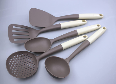 Non-stick nylon cookware set non-toxic, hard handle, 5-piece set, gray, high temperature resistant