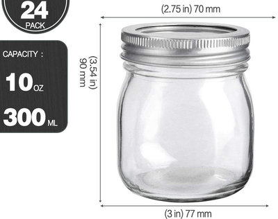 KAMOTA Mason Jars 10 oz With Regular Lids and Bands, Ideal for Jam, Honey, Wedding Favors, Shower Favors, Baby Foods, DIY Magnetic Spice Jars, 24 PACK, 30 Whiteboard Labels Included