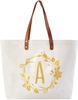 ElegantPark Personalized Gifts for Women Monogrammed Tote Bag Monogram A Initial Bags and Totes for Wedding Bride Bridesmaid Gifts Birthday Gifts Teacher Gifts Bag with Pocket Canvas