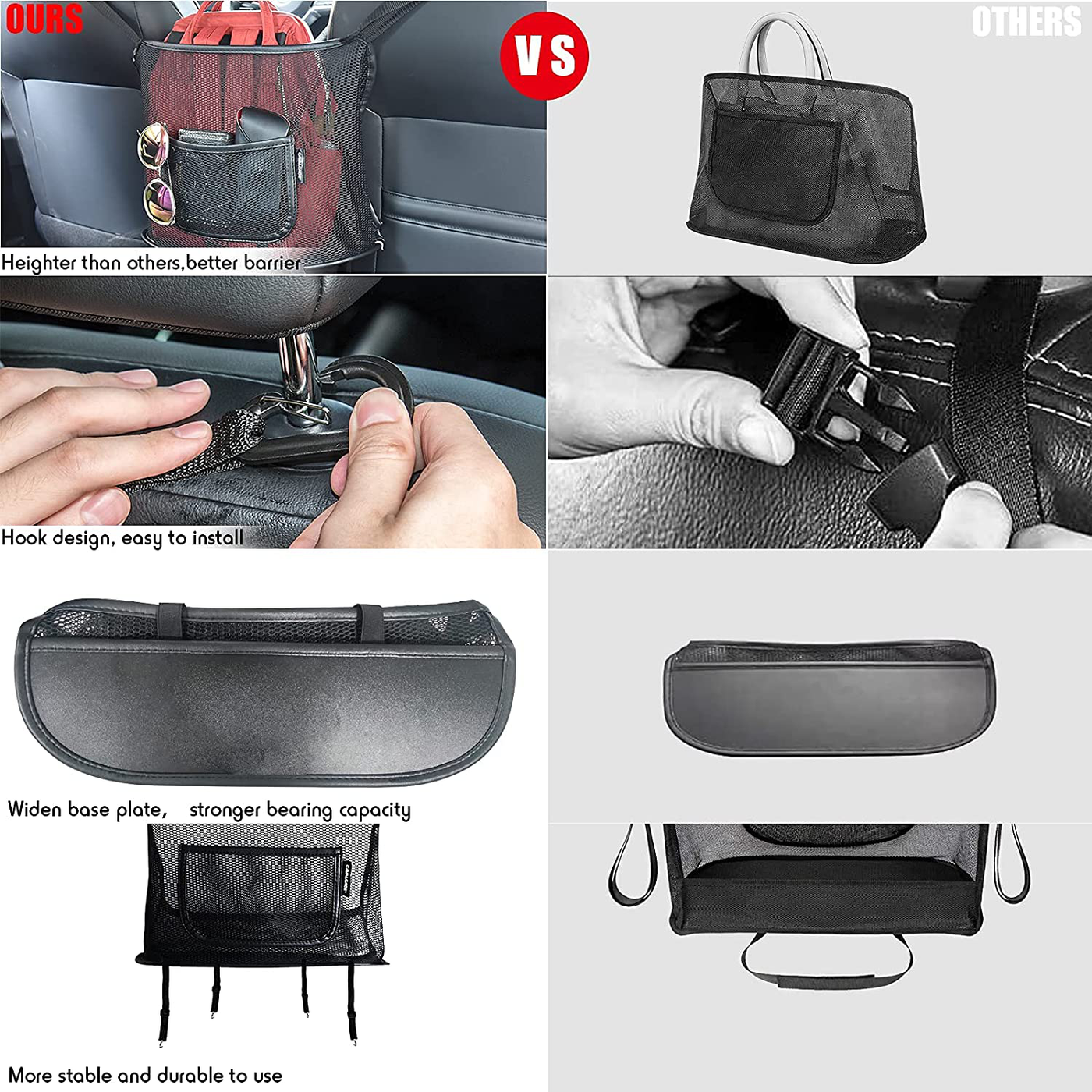 Cavalcade Car Net Pocket, Back Seat Mesh Organizer, Automotive Console Handbag Holder, Netting Pouch Storage Bag for Car, Barrier of Backseat Pet Kids, Black