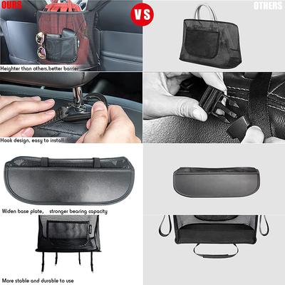 Cavalcade Car Net Pocket, Back Seat Mesh Organizer, Automotive Console Handbag Holder, Netting Pouch Storage Bag for Car, Barrier of Backseat Pet Kids, Black