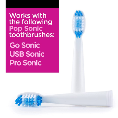 Pop Sonic Replacement Toothbrush Heads Fit's with Go Sonic USB Sonic & Pro Sonic Toothbrushes - Pack of 2