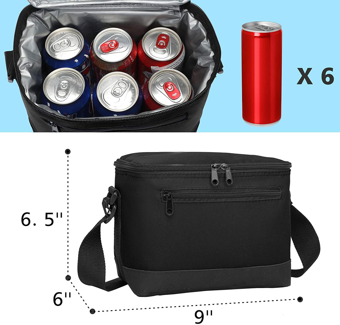 Insulated lunch Bag, AirBuyW 6 Cans Small Leak proof Insulated Cooler Box Tote Container Lunch Bag Pack With Adjustable Strap For Women Men