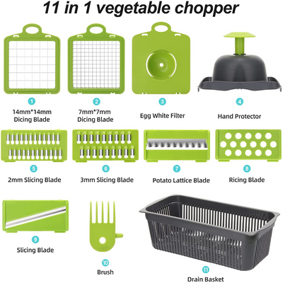 11-in-1 Multi-Use Food Chopper, Vegetable Slicer Cutter,  Mandolin Slicer