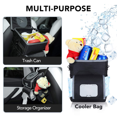 Farasla All-in-One Car Trash Can with 2 Removable Leakproof Interior Liners, Adjustable Tissue Holder & Straps