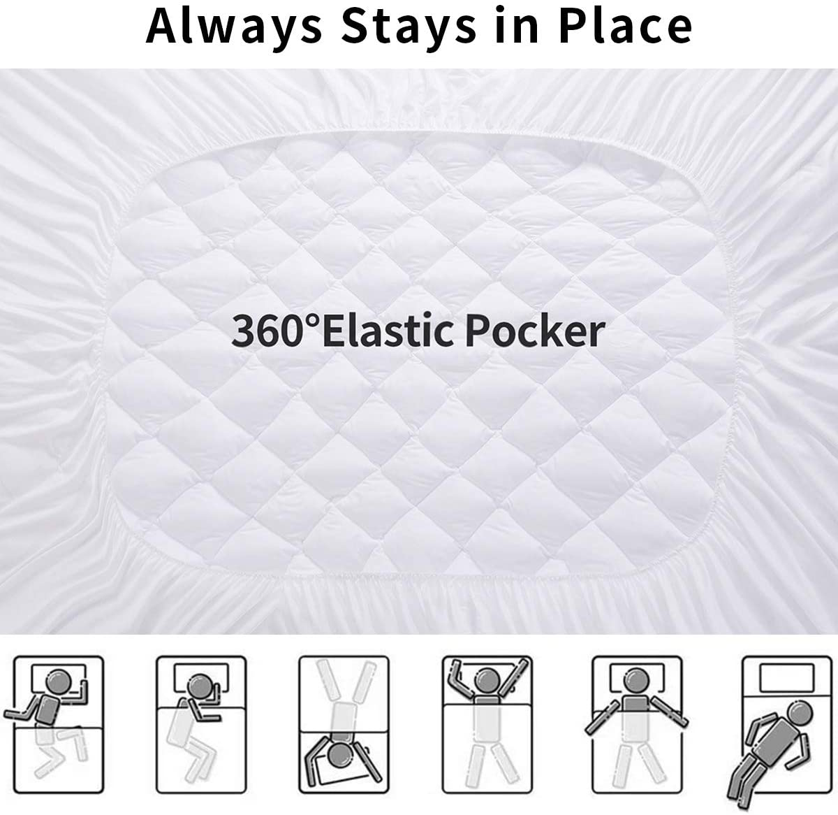 EcoMozz King Mattress Pad Stretches up to 8-21Inch Smooth Elastic Pocket(Without Noise) Premium Snow Alternative Fiber Fill Protection Pad
