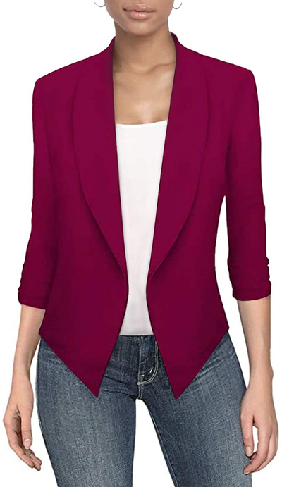 Hybrid & Company Womens Casual Work Office Open Front Blazer Jacket with Removable Shoulder Pads Made in USA