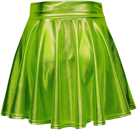 Urban CoCo Women's Shiny Flared Pleated Mini Skater Skirt