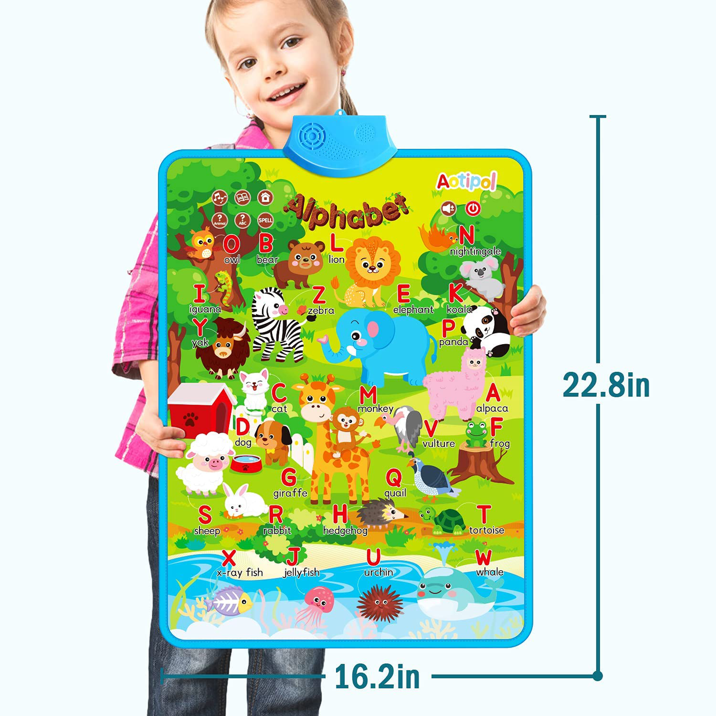 aotipol Toys for 3 4 5 Year Old Boys Girls, Electronic Interactive Zoo Wall Chart, Talking Animal Spelling and Knowledge Poster, Educational Learning Toys for Toddlers Ages 3-5