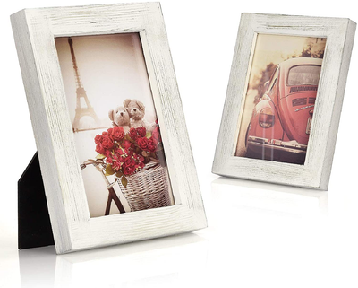 Emfogo 4x6 Picture Frame Photo Display for Tabletop Display Wall Mount Solid Wood High Definition Glass Photo Frame Pack of 2 Carbonized Black