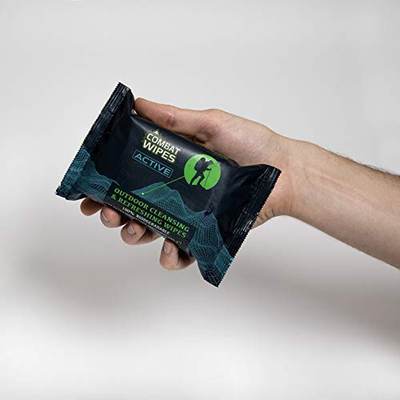 Combat Wipes ACTIVE Outdoor Wet Wipes | Extra Thick, Ultralight, Biodegradable, Body & Hand Cleansing/Refreshing Cloths for Camping, Gym & Backpacking w/ Natural Aloe & Vitamin E (25 WIpes)
