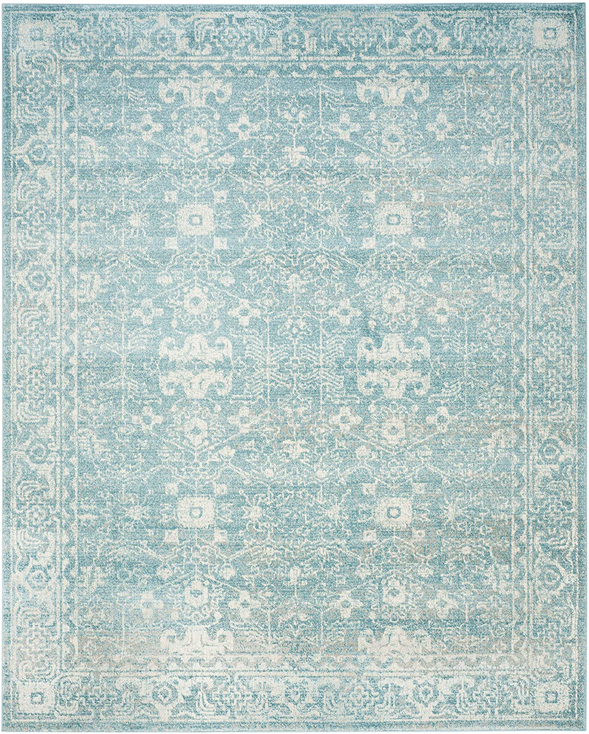 Safavieh Evoke Collection EVK270D Shabby Chic Distressed Non-Shedding Dining Room Entryway Foyer Living Room Bedroom Area Rug, 5'1" x 5'1" Round, Light Blue / Ivory